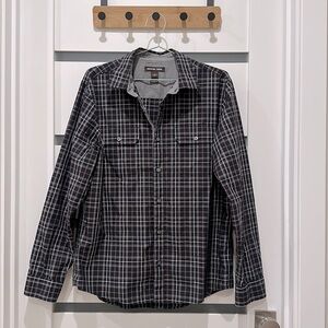 Michael Kors men’s large black, red, and white button-down shirt, fab condition!